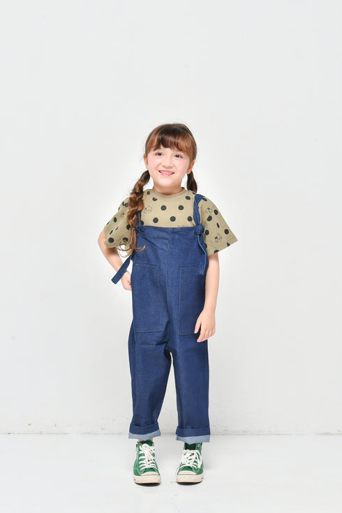 子供服 デニムサロペット バックスタイルにネコワッペン♪ 90㎝~150㎝  2124015